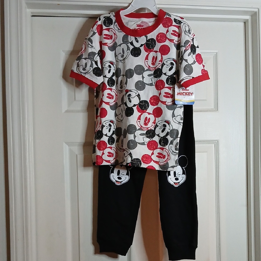 Disney Mickey Mouse Kids Tee shirt and pants bundle set - Red and Black Size 6